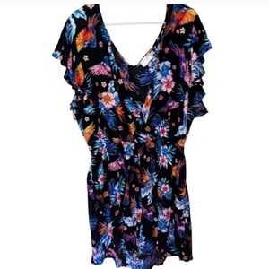 Terra and Sky Plus Size Floral Romper size 2XL with Ruffle Sleeves
